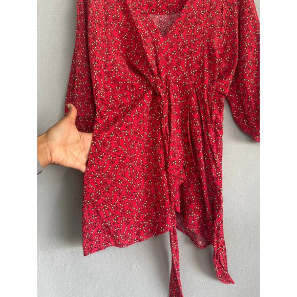 NWT's Free People Clara Floral Print Tunic Faux Wrap Red Mini Dress Size Xsmall - Picture 9 of 14